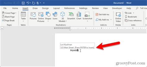 how to insert autotext in word.